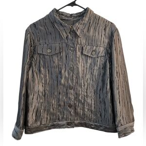 Y2K Ruby Road Gunmetal Sheen Jacket Women’s 16 Metallic Texture Statement Jacket